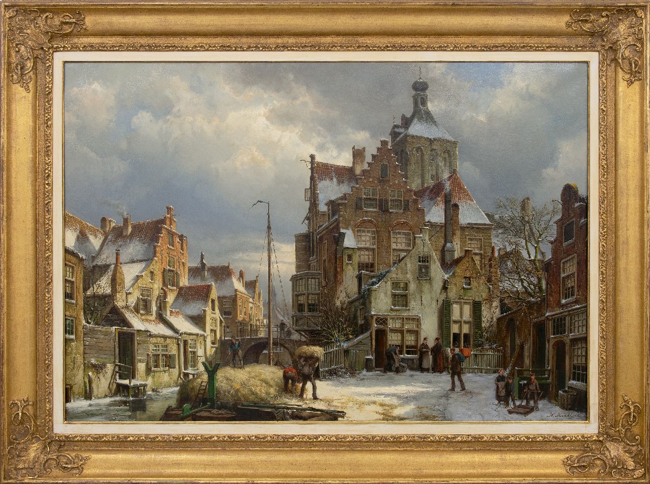 Koekkoek W.  | Willem Koekkoek | Paintings offered for sale | Winter street scene in Culemborg, oil on canvas 86.5 x 125.3 cm, signed l.r.