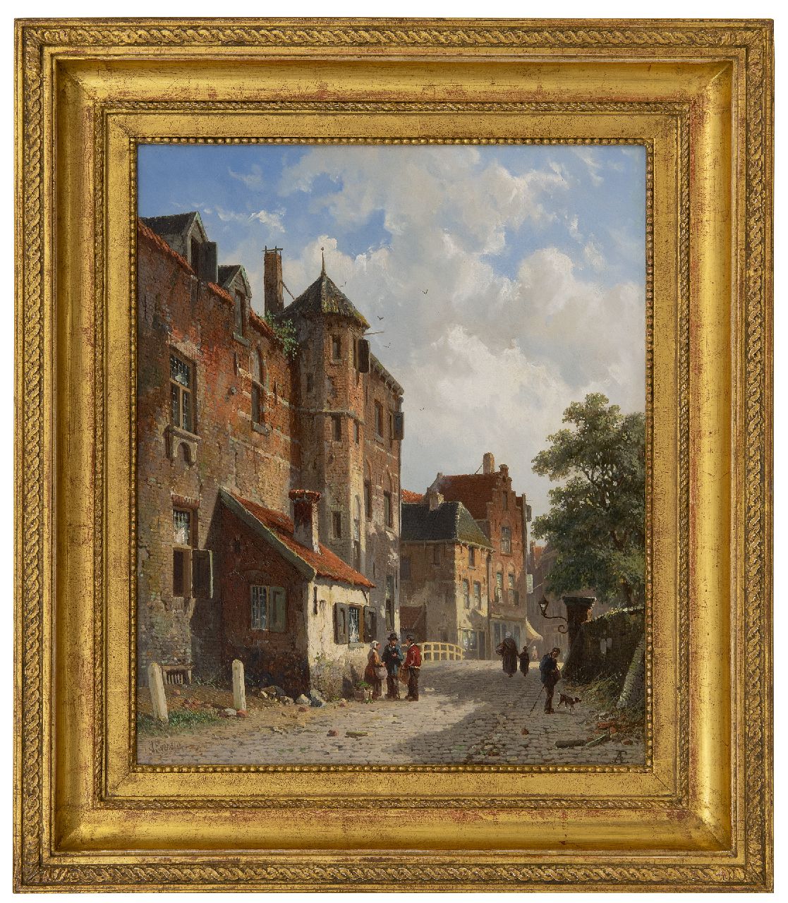 Eversen A.  | Adrianus Eversen, Sunny Dutch street, oil on panel 41.8 x 34.4 cm, signed l.l. in full and l.r. with monogram