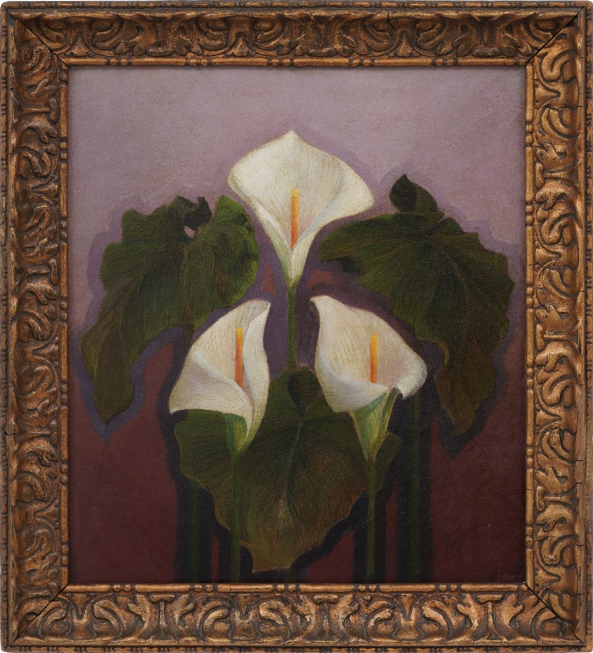 Verstraten D.  | Dirk Verstraten | Paintings offered for sale | Three white Arums, oil on paper laid down on board 48.3 x 42.3 cm, signed l.r.