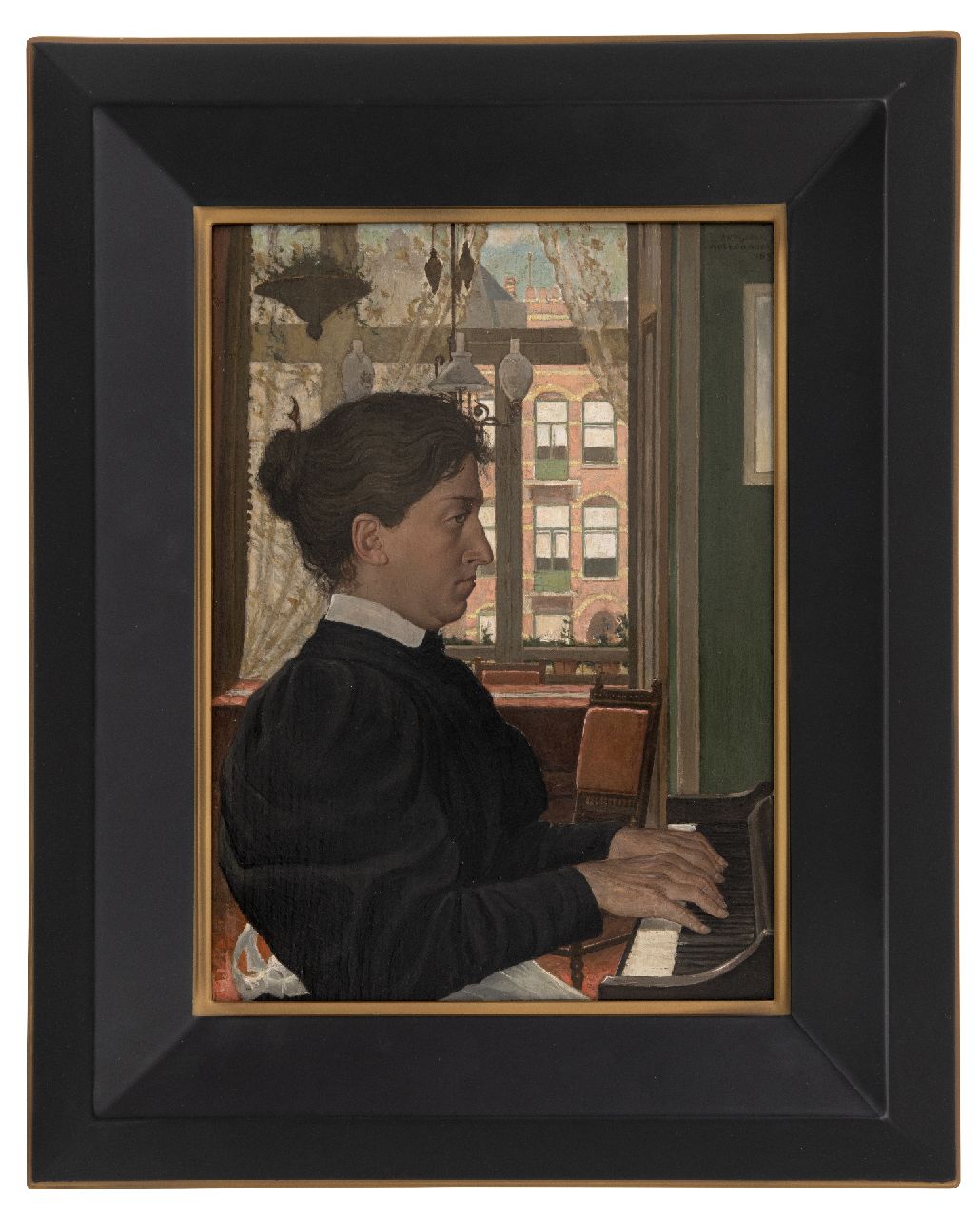 Molkenboer A.H.J.  | Antonius Henricus Johannes 'Anton' Molkenboer | Paintings offered for sale | A woman playing the paino, oil on panel 36.3 x 26.8 cm, signed u.r. and dated 1897