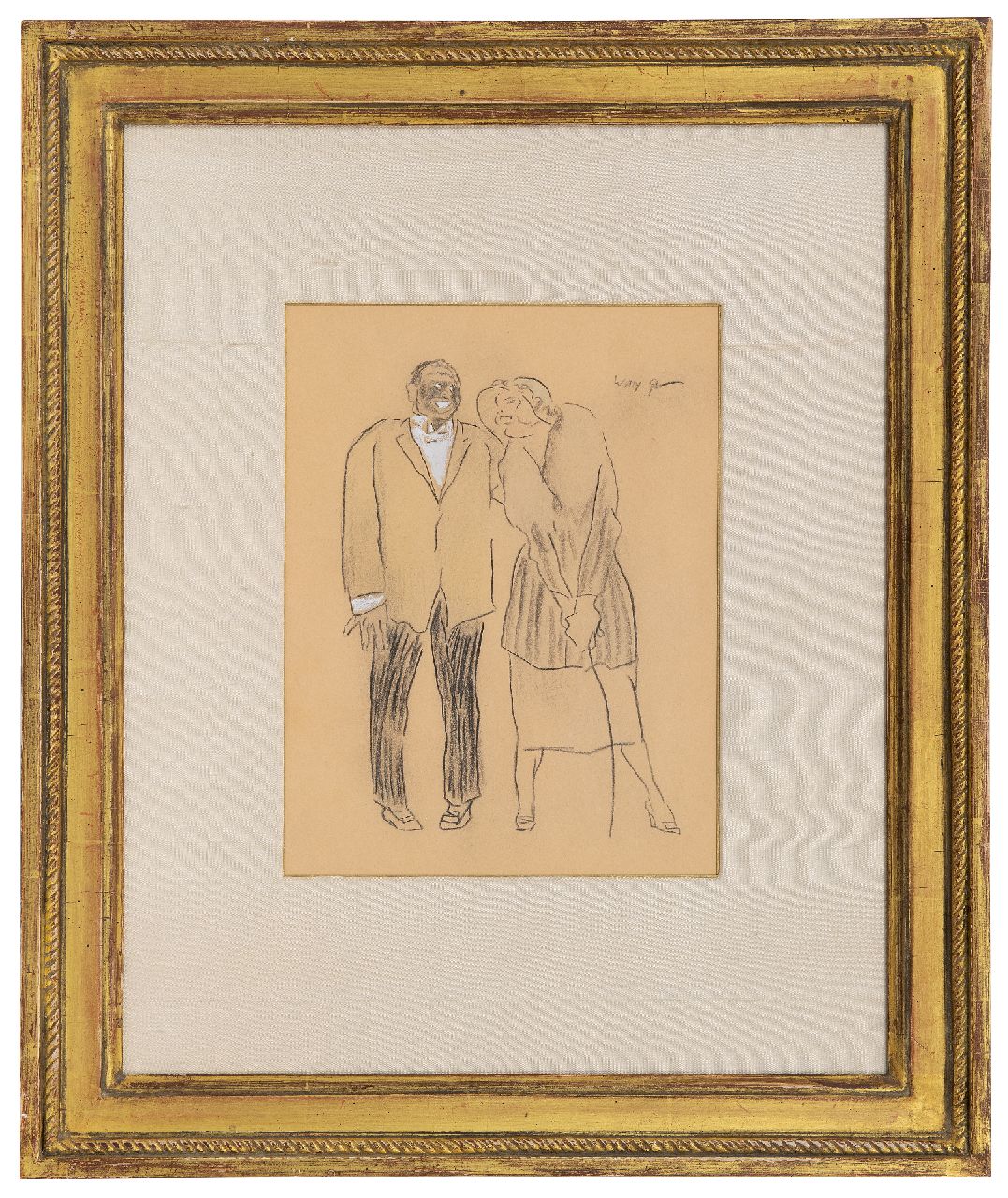 Sluiter J.W.  | Jan Willem 'Willy' Sluiter | Watercolours and drawings offered for sale | Laughing couple, chalk and gouache on paper 24.7 x 18.1 cm, signed u.r.