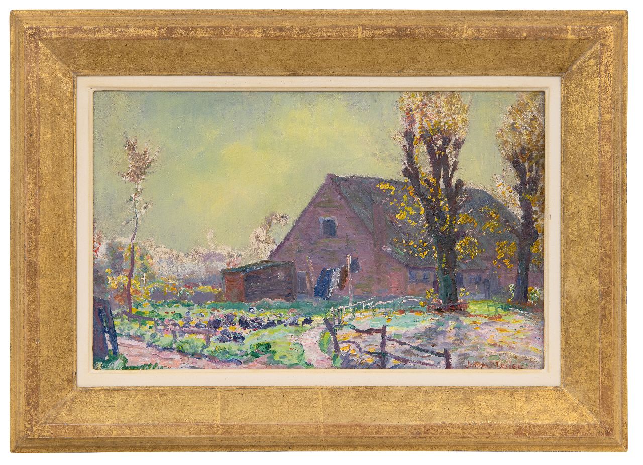 Meijer J.  | Johannes 'Johan' Meijer | Paintings offered for sale | Behind the farm 't Klooster at the Zevenend in Laren, oil on canvas 22.4 x 35.5 cm, signed l.r.
