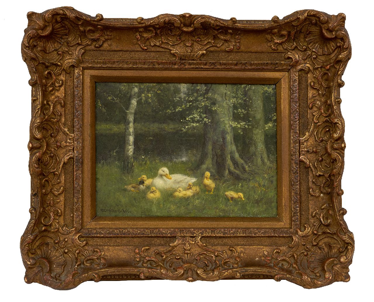Artz C.D.L.  | 'Constant' David Ludovic Artz | Paintings offered for sale | Duck family at a forest pond, oil on canvas 18.6 x 24.3 cm, signed l.l.