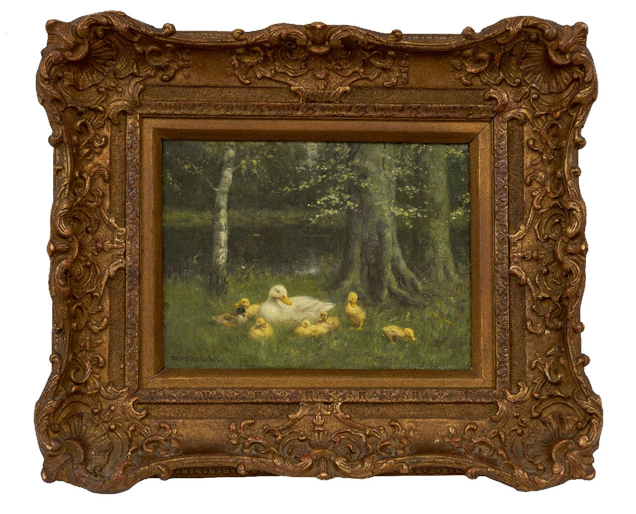 Artz C.D.L.  | 'Constant' David Ludovic Artz, Duck family at a forest pond, oil on canvas 18.6 x 24.3 cm, signed l.l.