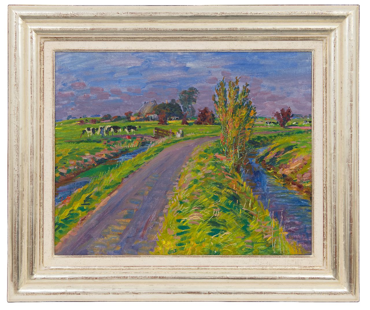 Dijkstra J.  | Johannes 'Johan' Dijkstra | Paintings offered for sale | Farmhouse on the Paddepoelsterweg near Wierumerschouw; on the reverse: Farm on a countryroad, oil on canvas 52.4 x 66.0 cm, painted ca. 1930