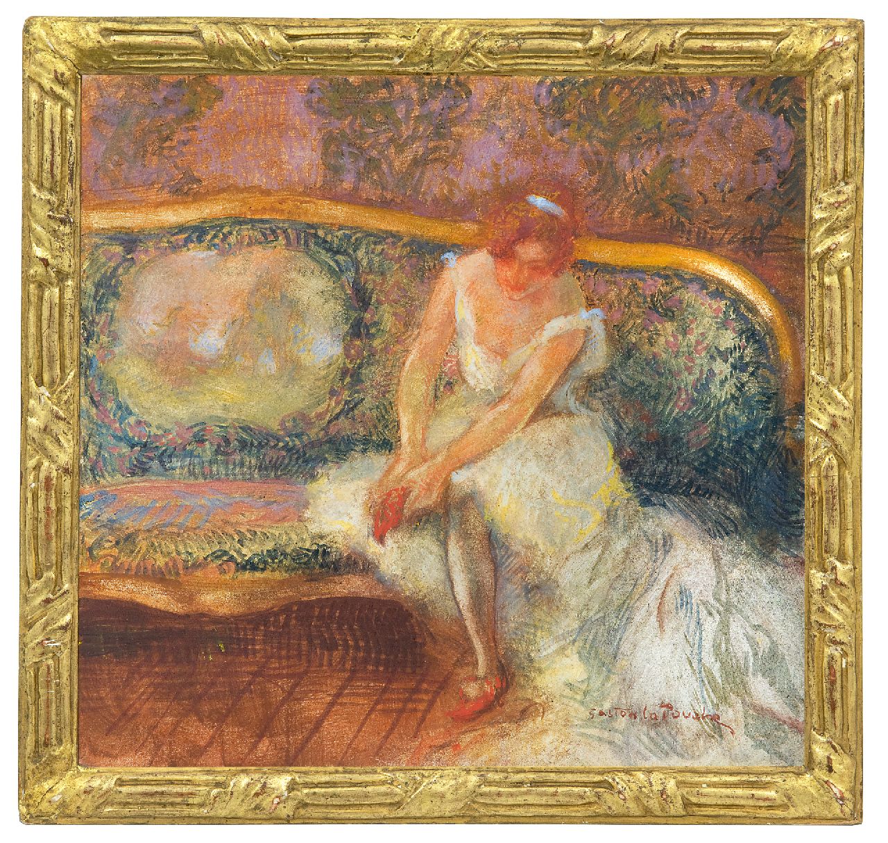 La Touche G.  | Gaston La Touche, Seated ballerina, crayon and gouache on board 23.1 x 24.3 cm, signed l.r.