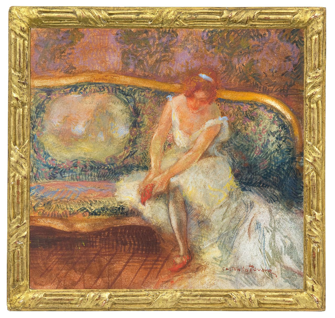 La Touche G.  | Gaston La Touche, Seated ballerina, crayon and gouache on board 23.1 x 24.3 cm, signed l.r.