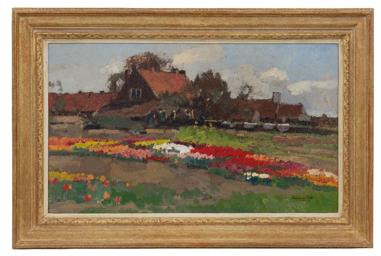 Vlist L. van der | Leendert van der Vlist | Paintings offered for sale | Farm with tulipfields, oil on canvas 36.1 x 60.9 cm, signed l.r.