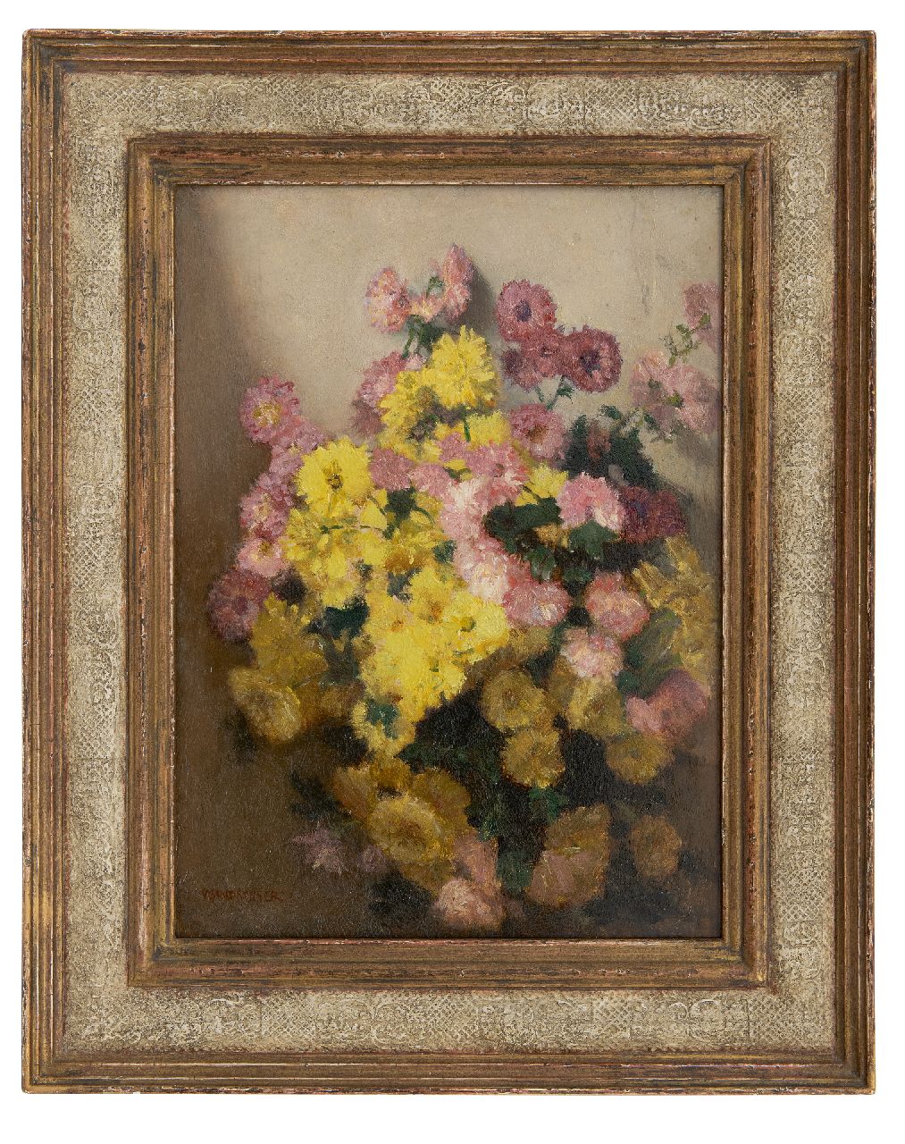 Wandscheer M.W.  | Maria Wilhelmina 'Marie' Wandscheer | Paintings offered for sale | Autumn chrysanthemums, oil on panel 41.0 x 30.1 cm, signed l.l. and reverse