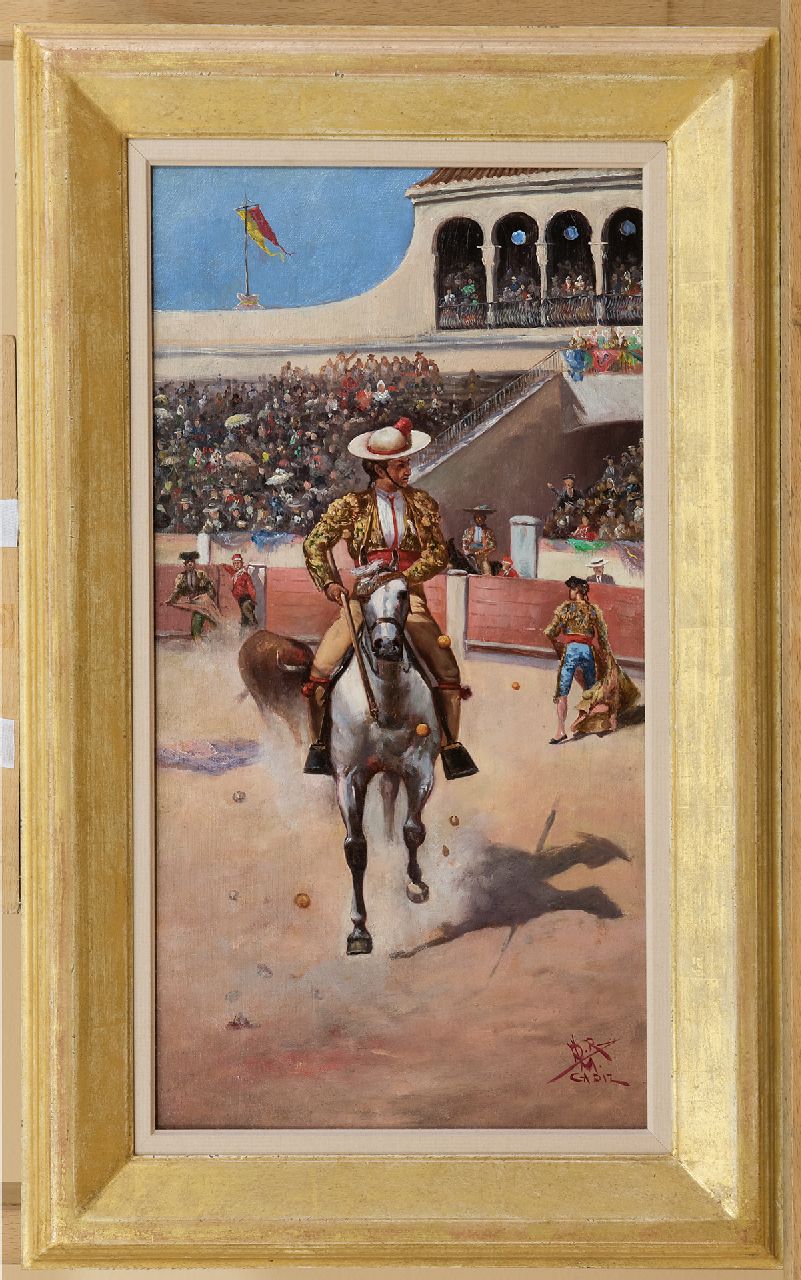 Spaanse School, begin 20e eeuw   | Spaanse School, begin 20e eeuw | Paintings offered for sale | Corrida in Cadiz, Spain, oil on panel 42.4 x 22.2 cm, signed l.r. with initials