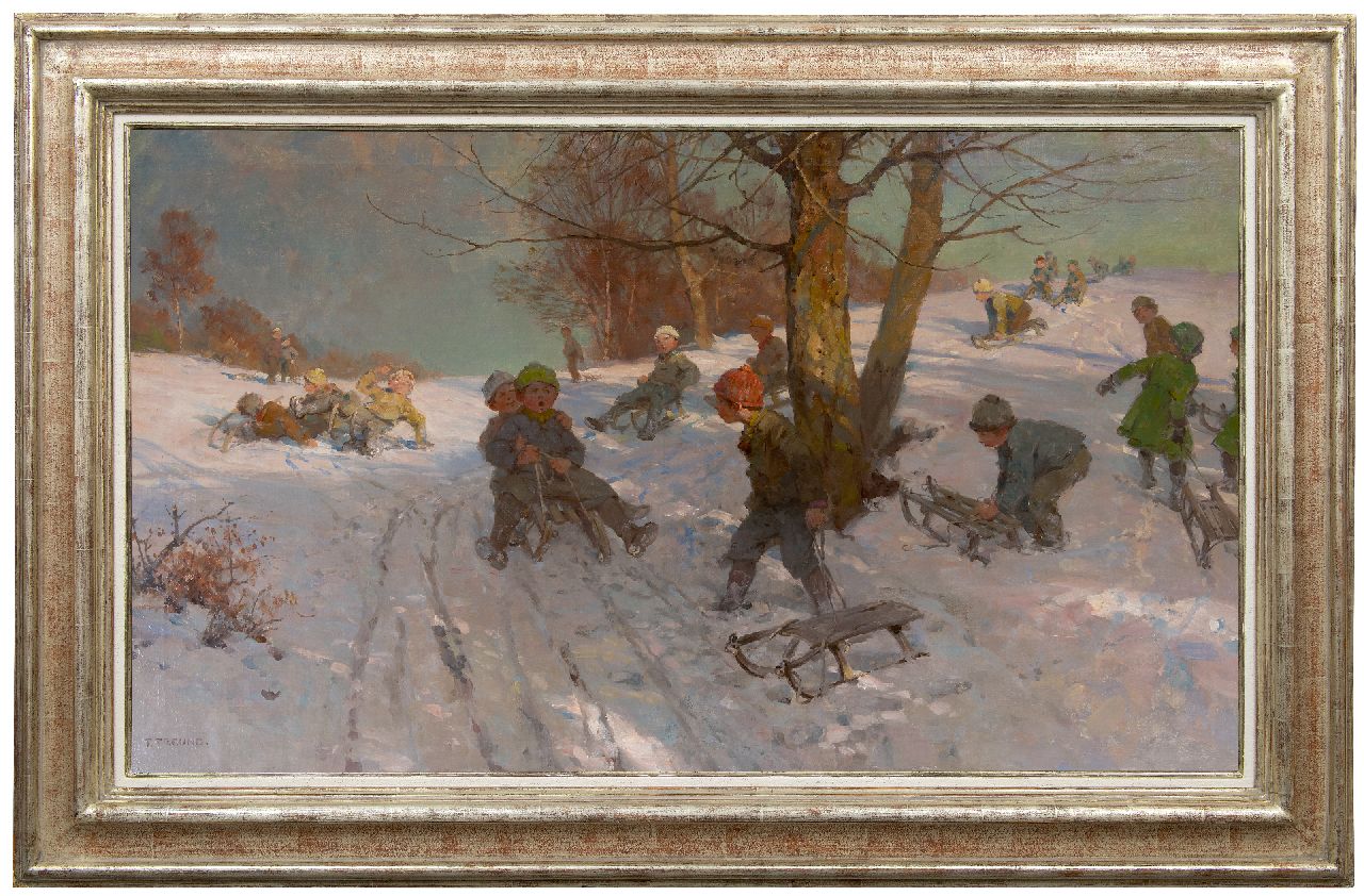 Freund F.  | Fritz Freund, Winter fun, oil on canvas 70.6 x 120.3 cm, signed l.l.