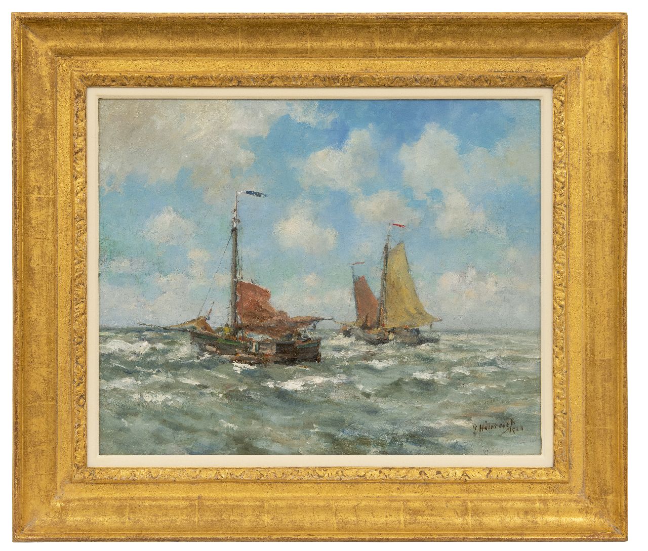 Hitchcock G.  | George Hitchcock | Paintings offered for sale | Fishing boats at Egmond, oil on canvas 40.7 x 51.0 cm, signed l.r. and dated 1884