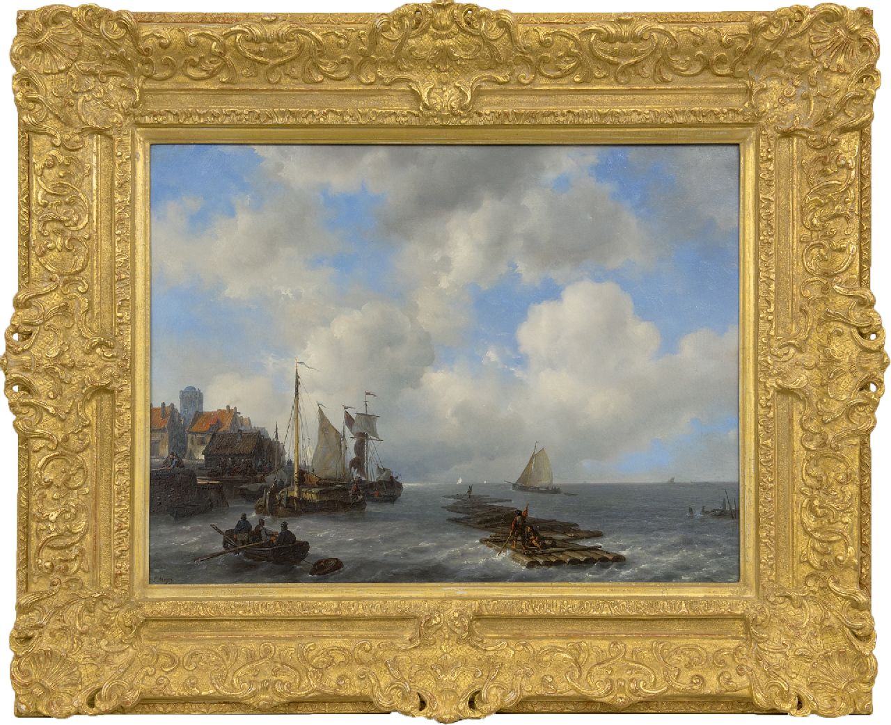 Meijer J.H.L.  | Johan Hendrik 'Louis' Meijer | Paintings offered for sale | Moored sailingvessels by a quay, oil on panel 46.8 x 61.8 cm, signed l.l. and dated 1841