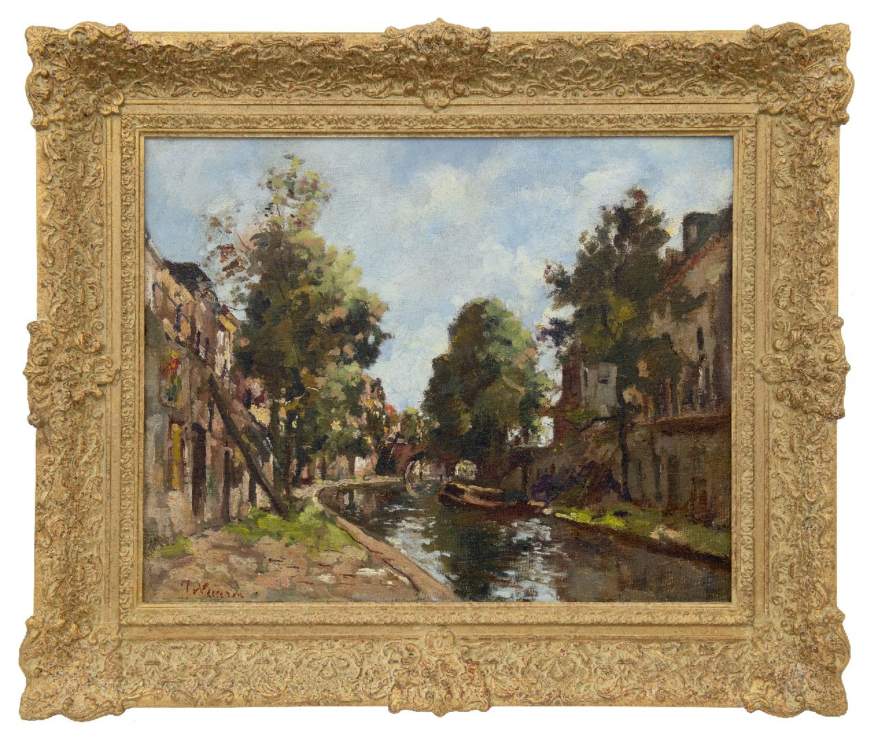 Vuuren J. van | Jan van Vuuren, A view of the shipyards at the Oudegracht in Utrecht, oil on canvas 40.5 x 50.5 cm, signed l.l.