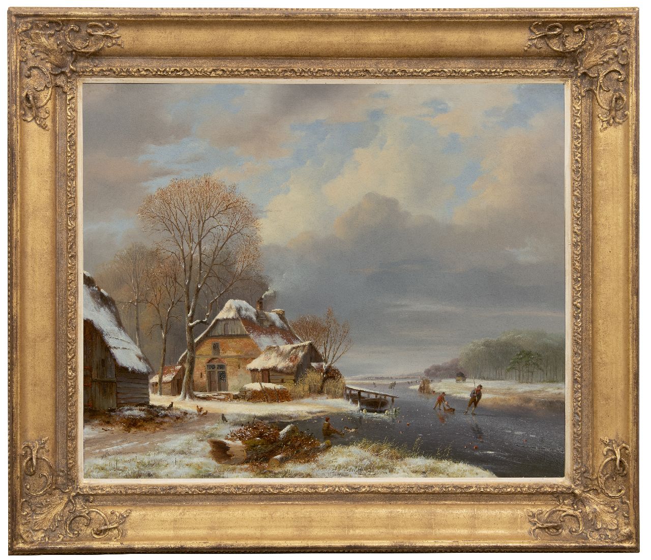 Roosenboom N.J.  | Nicolaas Johannes Roosenboom | Paintings offered for sale | A frozen river with skaters near a farm, oil on canvas 71.2 x 87.7 cm, signed l.l.
