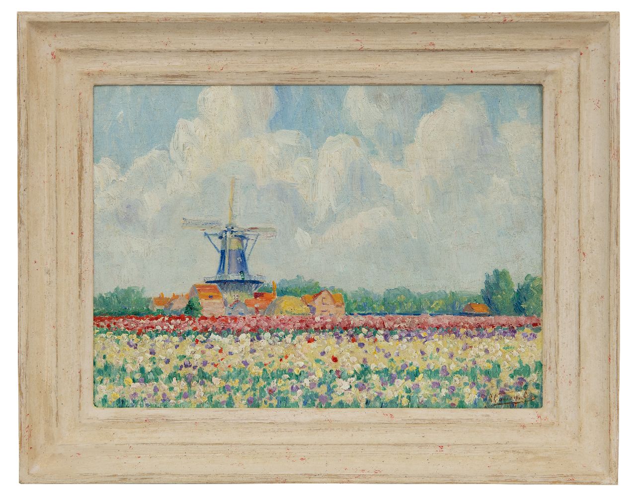 Tongerloo F. van | Frans van Tongerloo, Gristmill Windlust in Wassenaar, oil on board 25.4 x 35.8 cm, signed l.r. and on the reverse (twice) and dated 1916