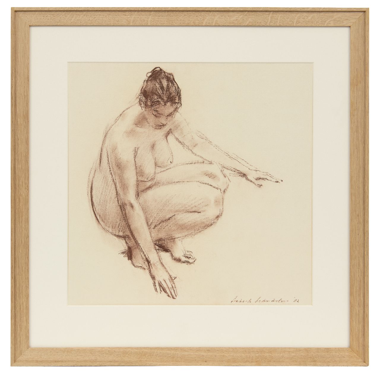 Schröder S.C.  | 'Sierk' Carl Schröder | Watercolours and drawings offered for sale | Crouched nude, chalk on paper 35.8 x 35.8 cm, signed l.r. and dated '82