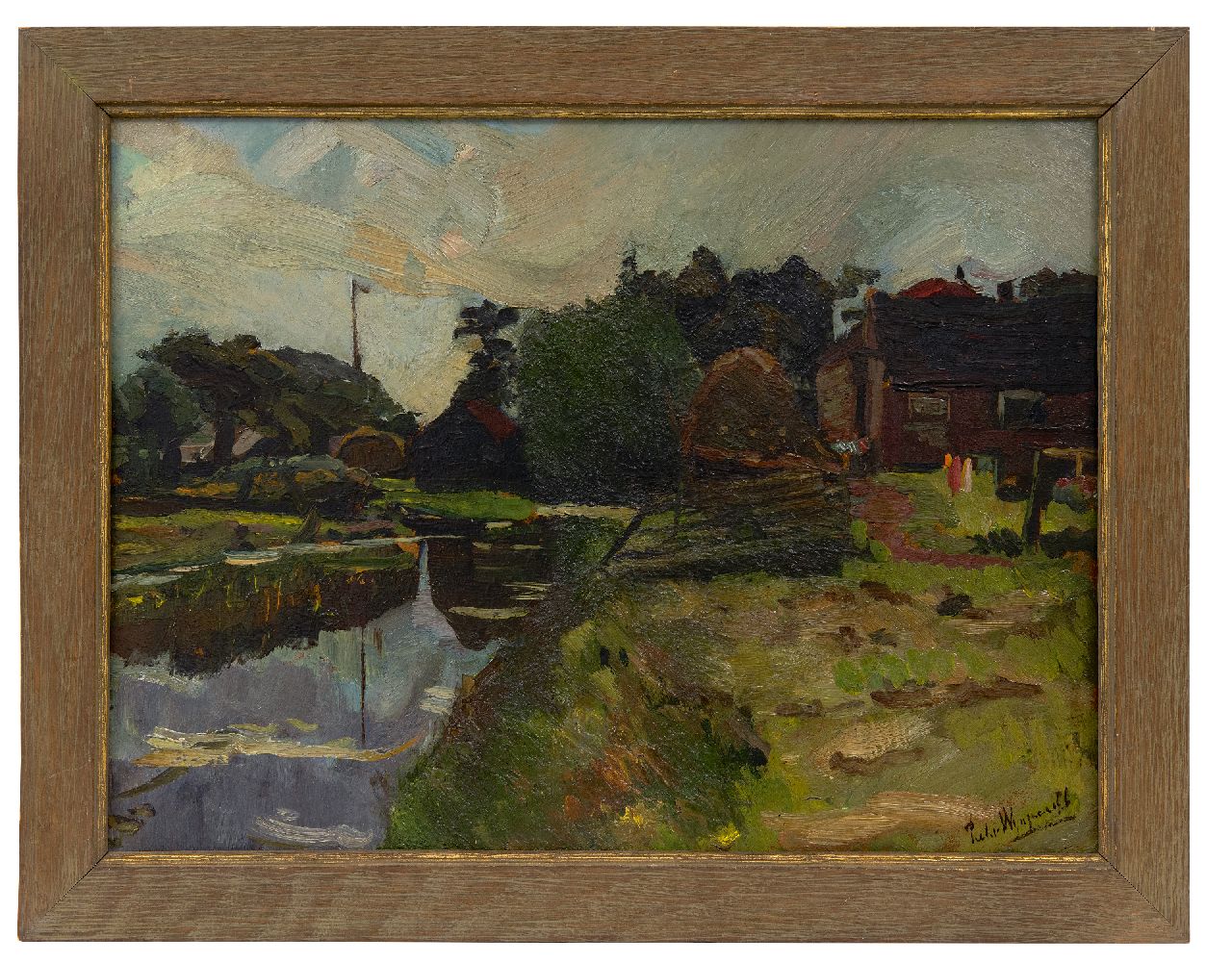 Wijngaerdt P.T. van | Petrus Theodorus 'Piet' van Wijngaerdt | Paintings offered for sale | Farm in Amstelveen, oil on panel 37.4 x 49.7 cm, signed l.r. and dated on the reverse 1907