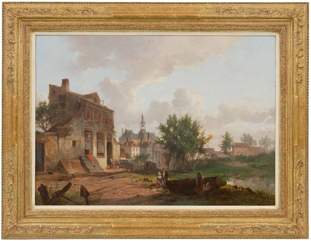 Pelgrom J.  | Jacobus Pelgrom, The outskirts of a Dutch town, oil on canvas 44.2 x 63.1 cm, signed l.l.
