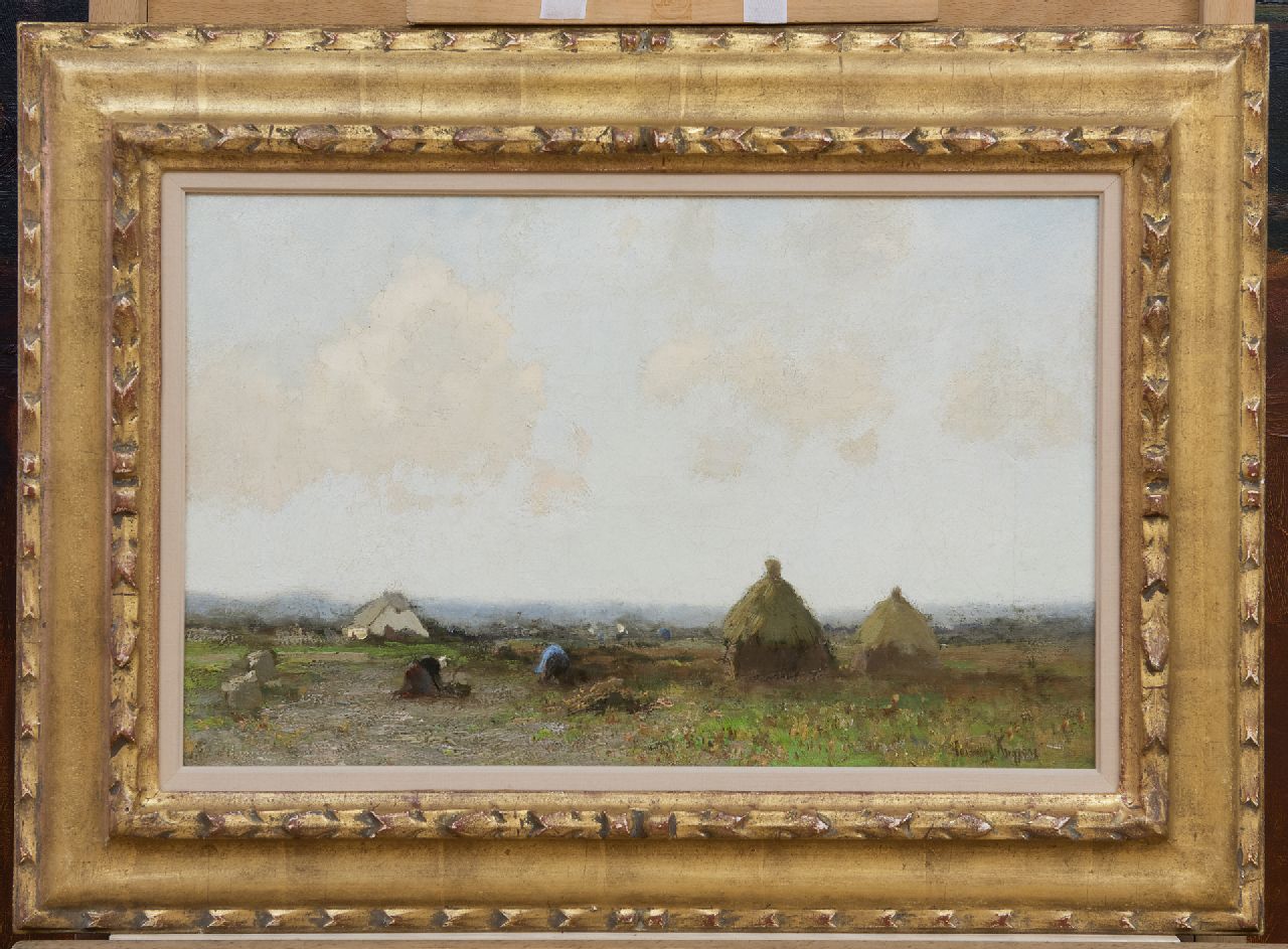Kuijpers C.  | Cornelis Kuijpers, Landscape with farmers, oil on canvas 28.2 x 43.9 cm, signed l.r.