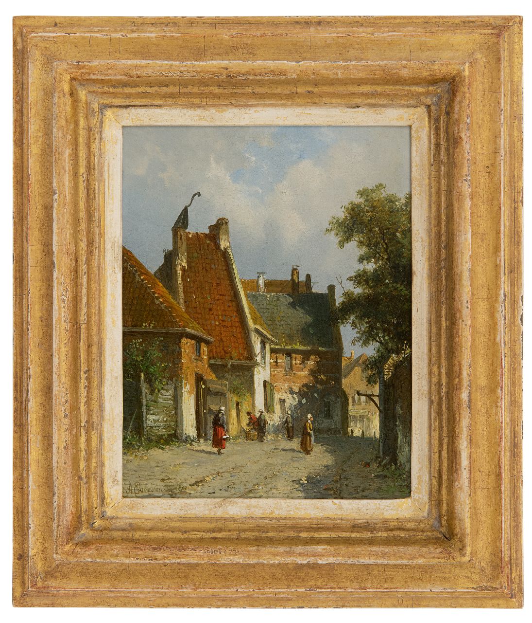 Eversen A.  | Adrianus Eversen, Sunny village street, oil on panel 19.1 x 14.9 cm, signed l.l.