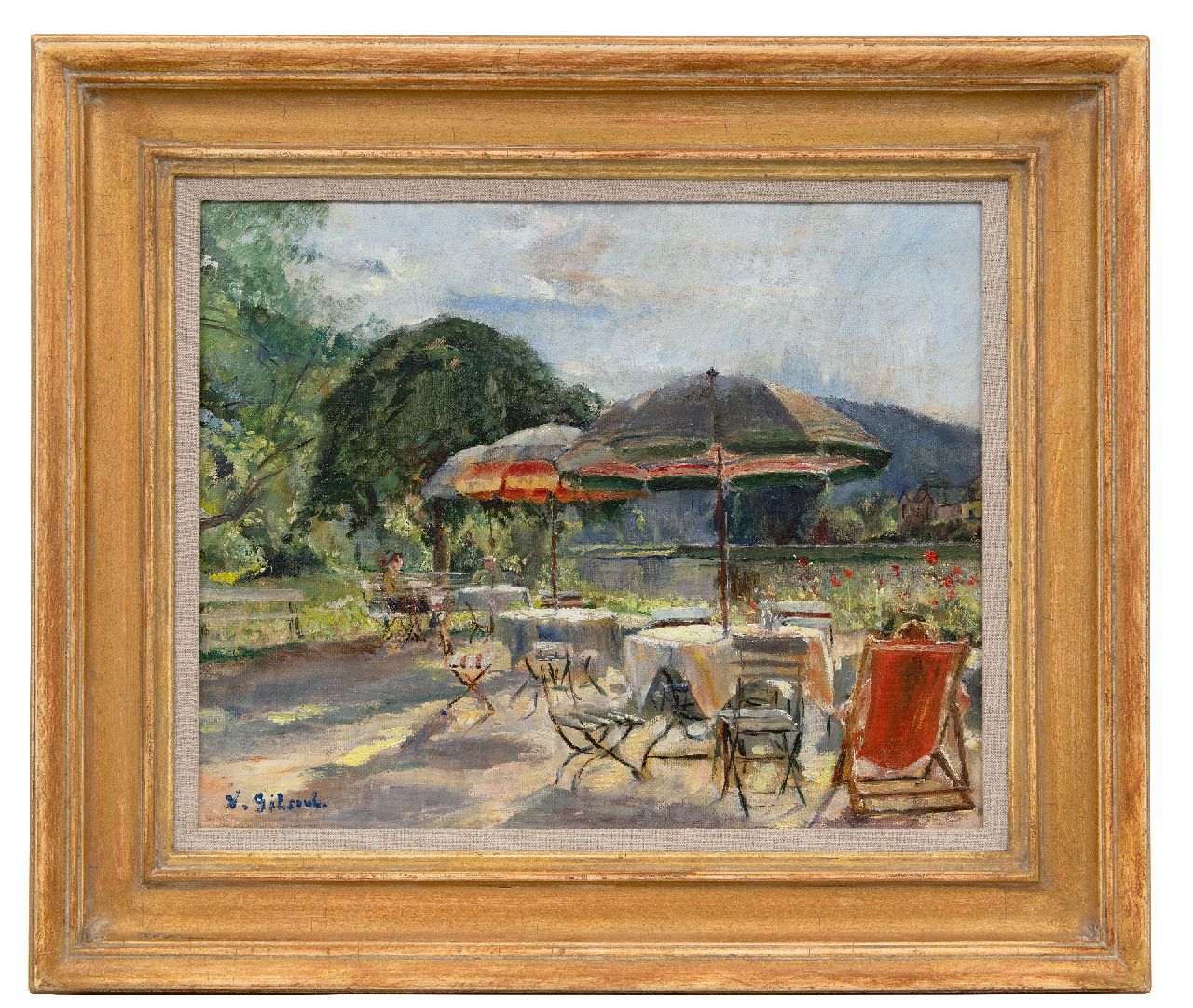 Gilsoul V.O.  | 'Victor' Olivier Gilsoul | Paintings offered for sale | Terrace on the water, oil on canvas 32.1 x 40.1 cm, signed l.l.