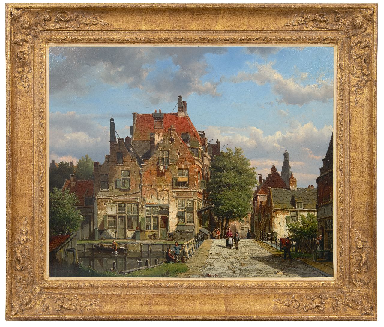 Koekkoek W.  | Willem Koekkoek, View of a Dutch street with a bridge over a canal, oil on canvas 67.4 x 82.3 cm, signed l.l. and dated '66