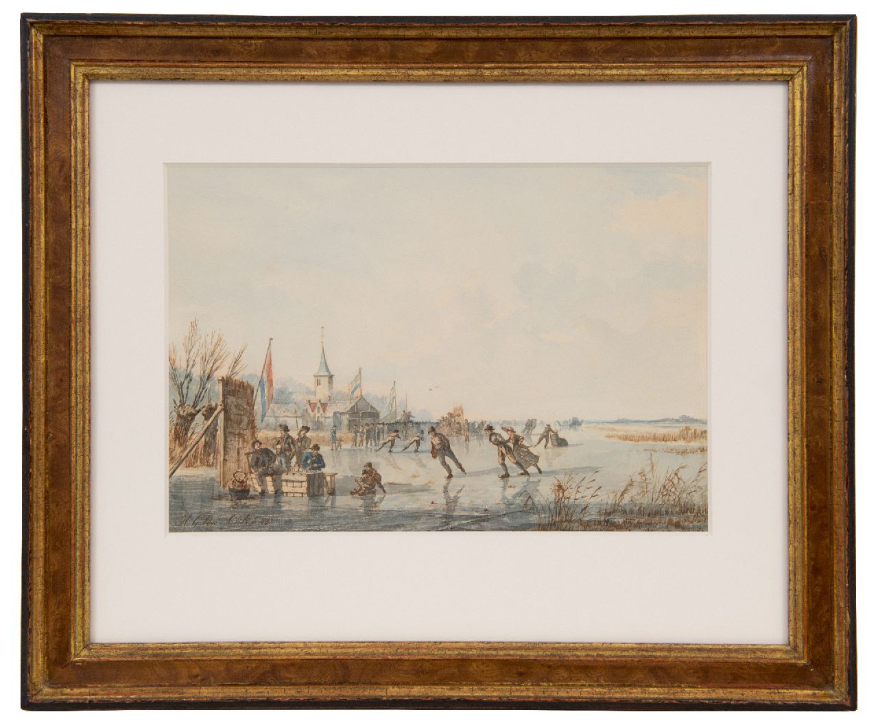 Cate H.G. ten | Hendrik Gerrit ten Cate | Watercolours and drawings offered for sale | Gathering at a skating competition, ink and watercolour on paper 19.4 x 27.7 cm, signed l.l. and dated 1832