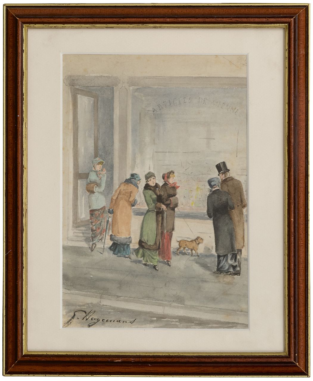 Hagemans G.  | 'Germaine' Paulette Madeleine Yvette Hagemans | Watercolours and drawings offered for sale | Window shopping, pencil and watercolour on paper 25.5 x 17.7 cm, signed l.l.