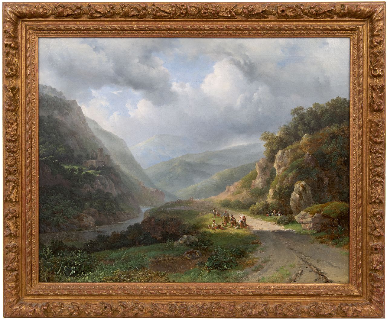 Meijer J.H.L.  | Johan Hendrik 'Louis' Meijer | Paintings offered for sale | Mountain landscape with figures, oil on canvas 67.4 x 84.7 cm, signed c.l.