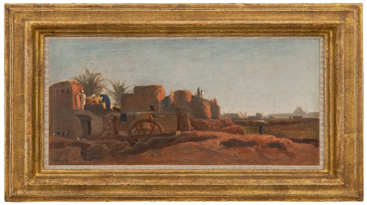Goodall F.  | Frederick Goodall | Paintings offered for sale | Village on the Nile, paper on canvas 17.9 x 38.2 cm, signed l.l. with monogram and dated 1858