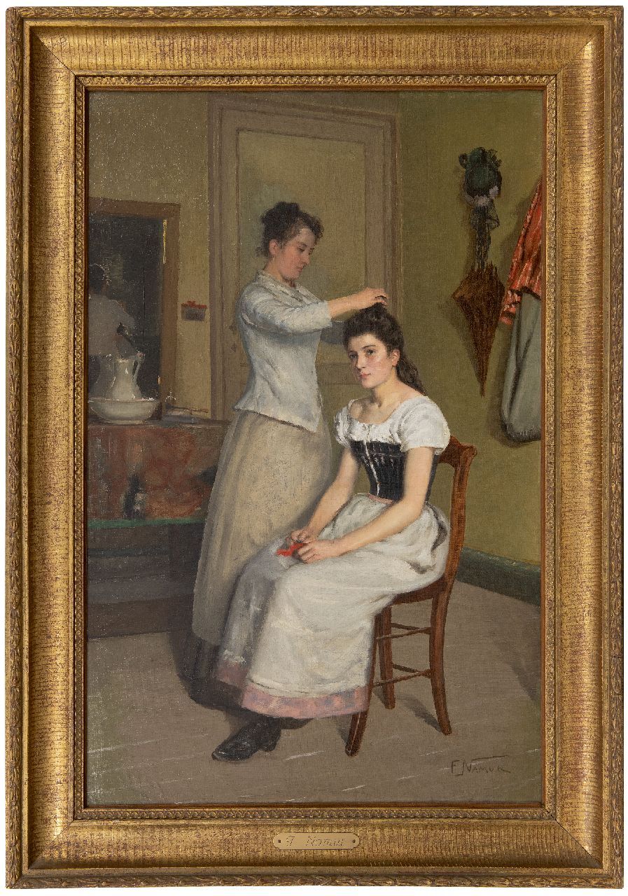 Namur F.  | François Namur | Paintings offered for sale | Putting up the hair, oil on canvas 74.6 x 47.6 cm, signed l.r.