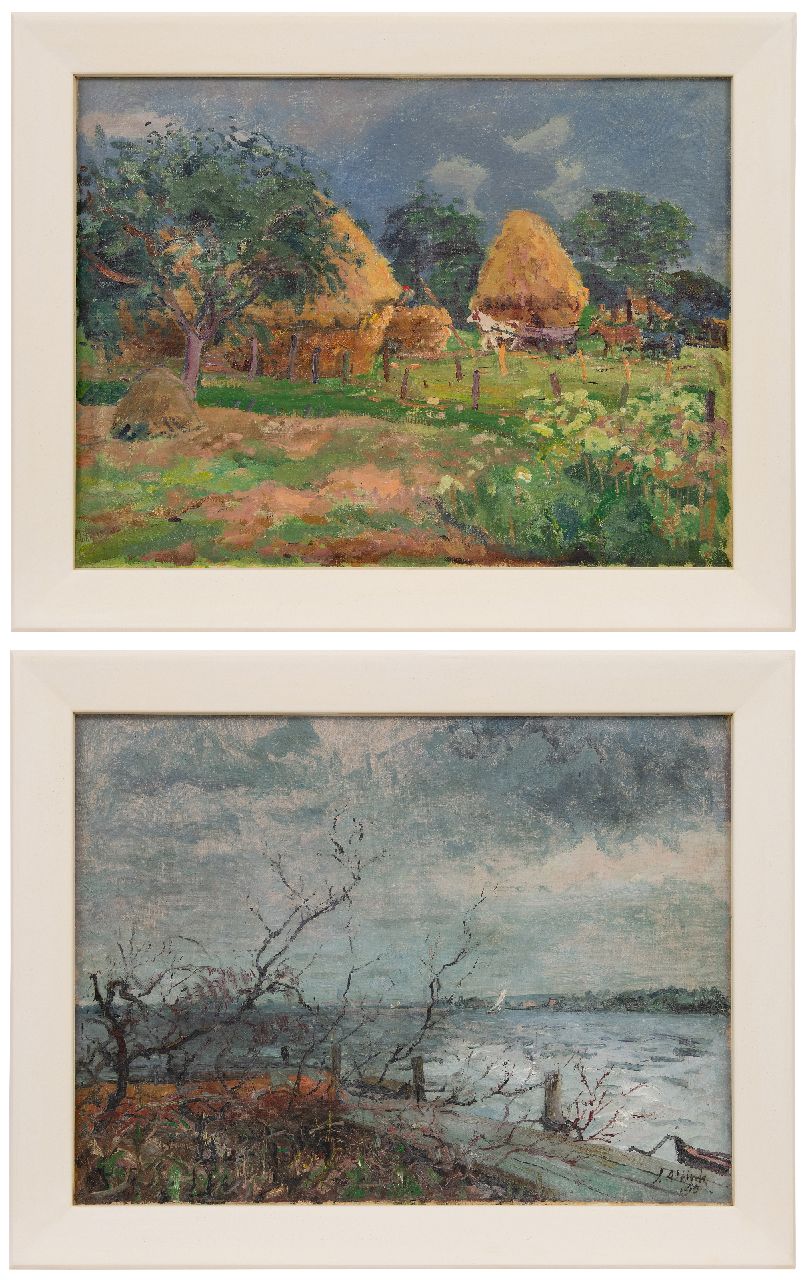 Altink J.  | Jan Altink | Paintings offered for sale |  Field with hay shards ca 1928: on the reverse: Storm on the Paterswoldse lake ('45), oil on canvas 60.0 x 80.2 cm, signed on the reverse and painted ca. 1928