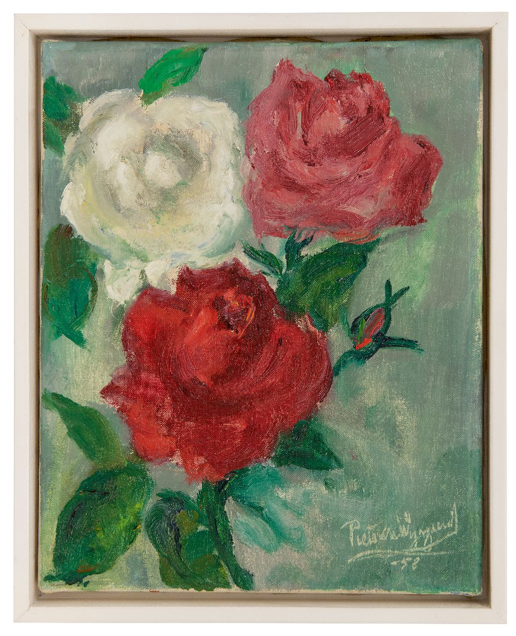 Wijngaerdt P.T. van | Petrus Theodorus 'Piet' van Wijngaerdt | Paintings offered for sale | Roses, oil on canvas 28.0 x 22.0 cm, signed l.r. and dated '53