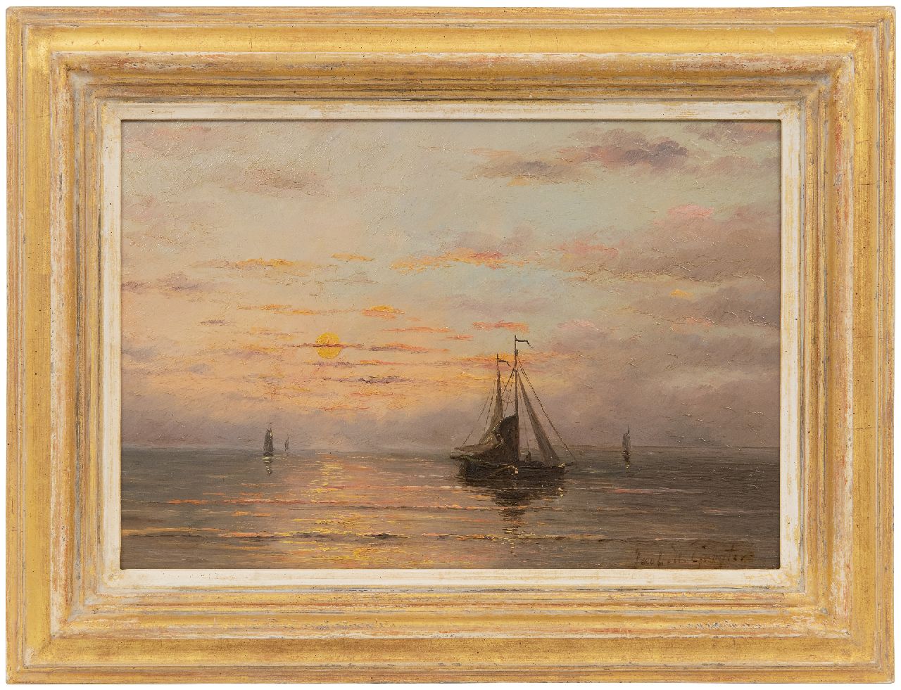 Gruijter J.W.  | Jacob Willem Gruijter | Paintings offered for sale | Fishing boats on a calm sea, oil on panel 22.6 x 33.0 cm, signed l.r.