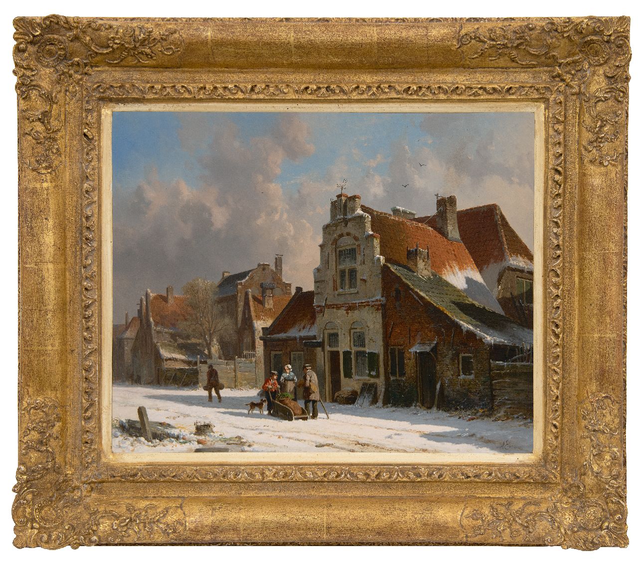 Eversen A.  | Adrianus Eversen, Encounter on a snowy road, oil on panel 33.3 x 41.4 cm, signed l.r. in full and with Monogram