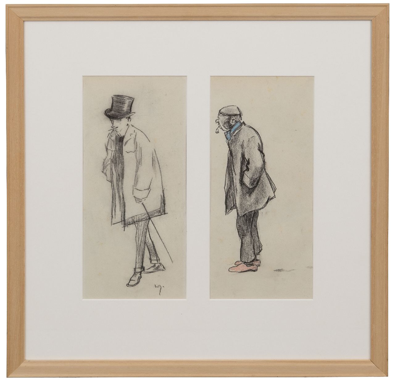 Sluiter J.W.  | Jan Willem 'Willy' Sluiter | Watercolours and drawings offered for sale | A man with a hat; a man with a pipe, pencil and coloured pencil on paper 29.5 x 30.0 cm, signed l.l.