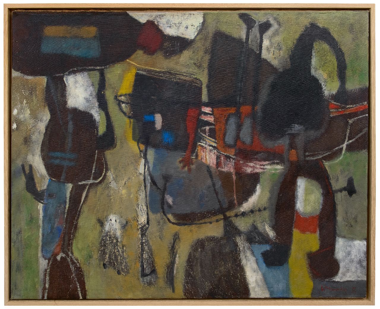 Wagemaker A.B.  | Adriaan Barend 'Jaap' Wagemaker | Paintings offered for sale | Donkere figuren (Dark figures), oil on canvas 106.4 x 130.3 cm, signed l.r. and dated '54
