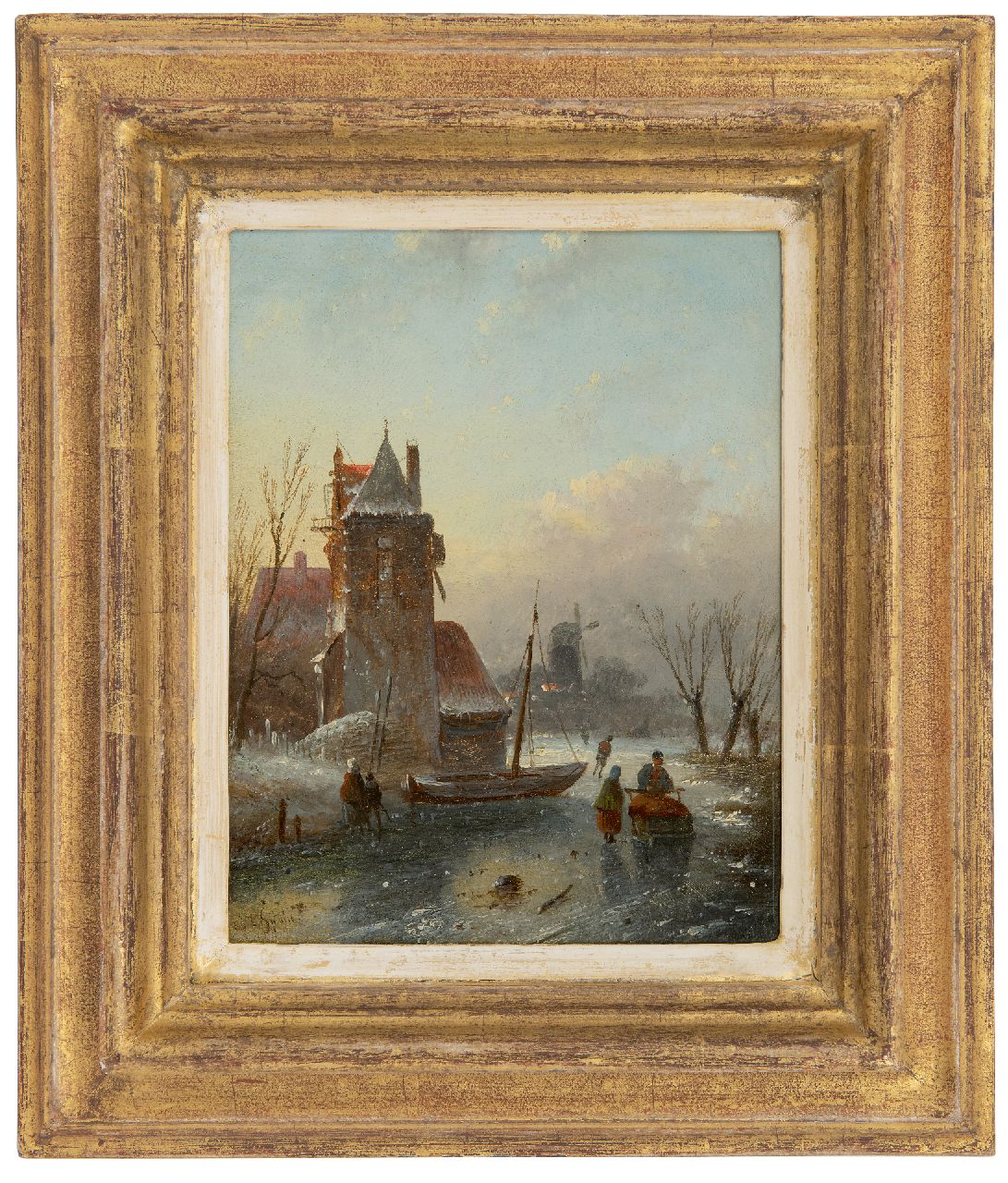 Spohler J.J.C.  | Jacob Jan Coenraad Spohler, Ice scene with skaters, oil on panel 18.9 x 14.6 cm, signed l.l.