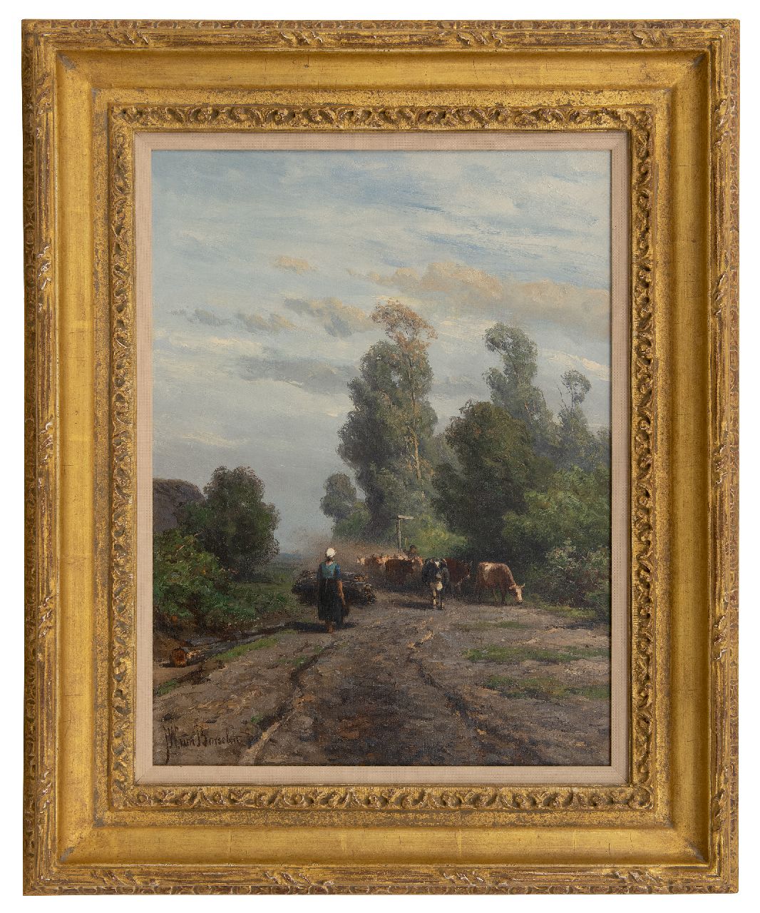 Borselen J.W. van | Jan Willem van Borselen | Paintings offered for sale | Summer landscape with herd and shepherd, oil on canvas 40.9 x 31.0 cm, signed l.l.