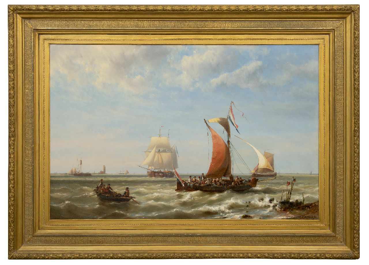 Koekkoek jr. H.  | Hermanus Koekkoek jr. | Paintings offered for sale | Shipping off the coast, oil on panel 78.4 x 120.3 cm, signed l.r. and dated 1868
