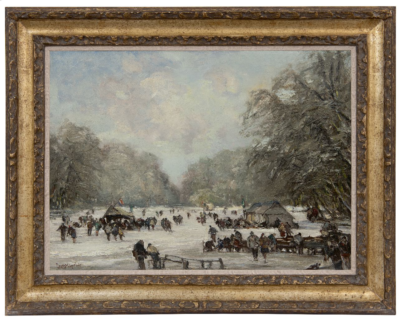 Apol L.F.H.  | Lodewijk Franciscus Hendrik 'Louis' Apol | Paintings offered for sale | A crowd enjoying skating on the pond in the Haagse Bos, oil on canvas 55.4 x 75.5 cm, signed l.l.