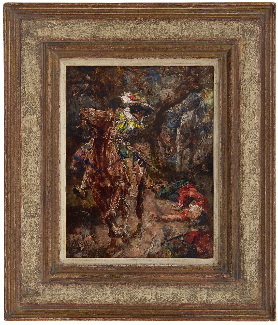 Jurres J.H.  | Johannes Hendricus Jurres | Paintings offered for sale | A scene from Gil Blas, oil on panel 28.4 x 22.0 cm, signed l.l.