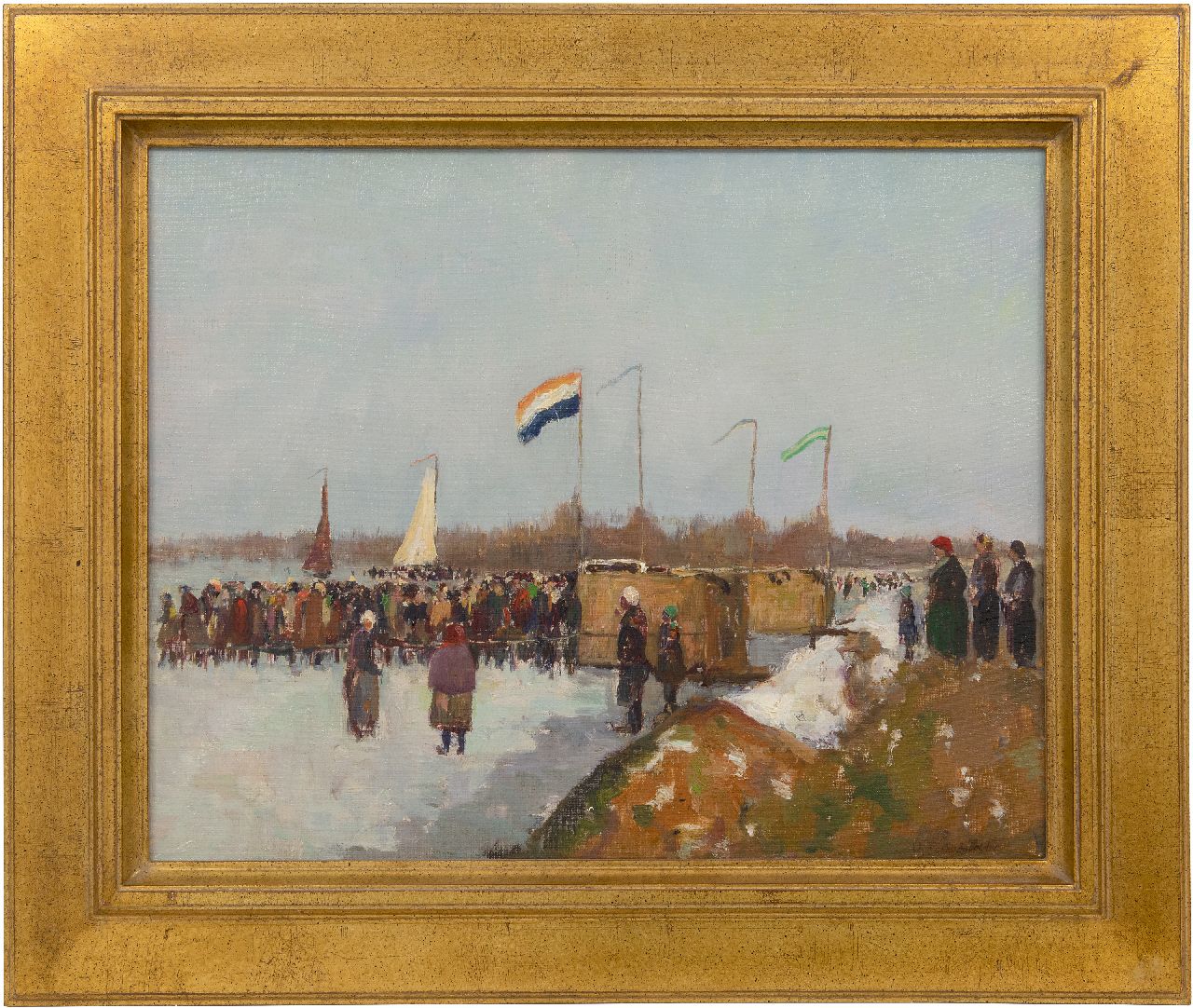 Frauenfelder H.  | Hendrik Frauenfelder | Paintings offered for sale | Ice sailing race, De Kaag, oil on canvas 40.4 x 50.3 cm, signed l.r.