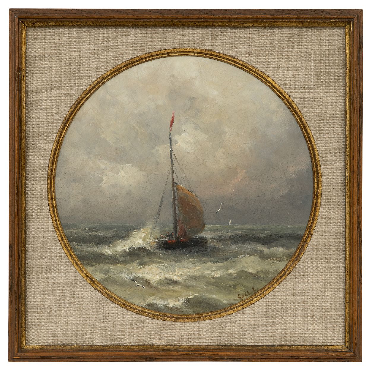 Laan G. van der | Gerard van der Laan | Paintings offered for sale | Arriving fishing bark, oil on china 28.3 x 28.3 cm, signed l.r. with initials