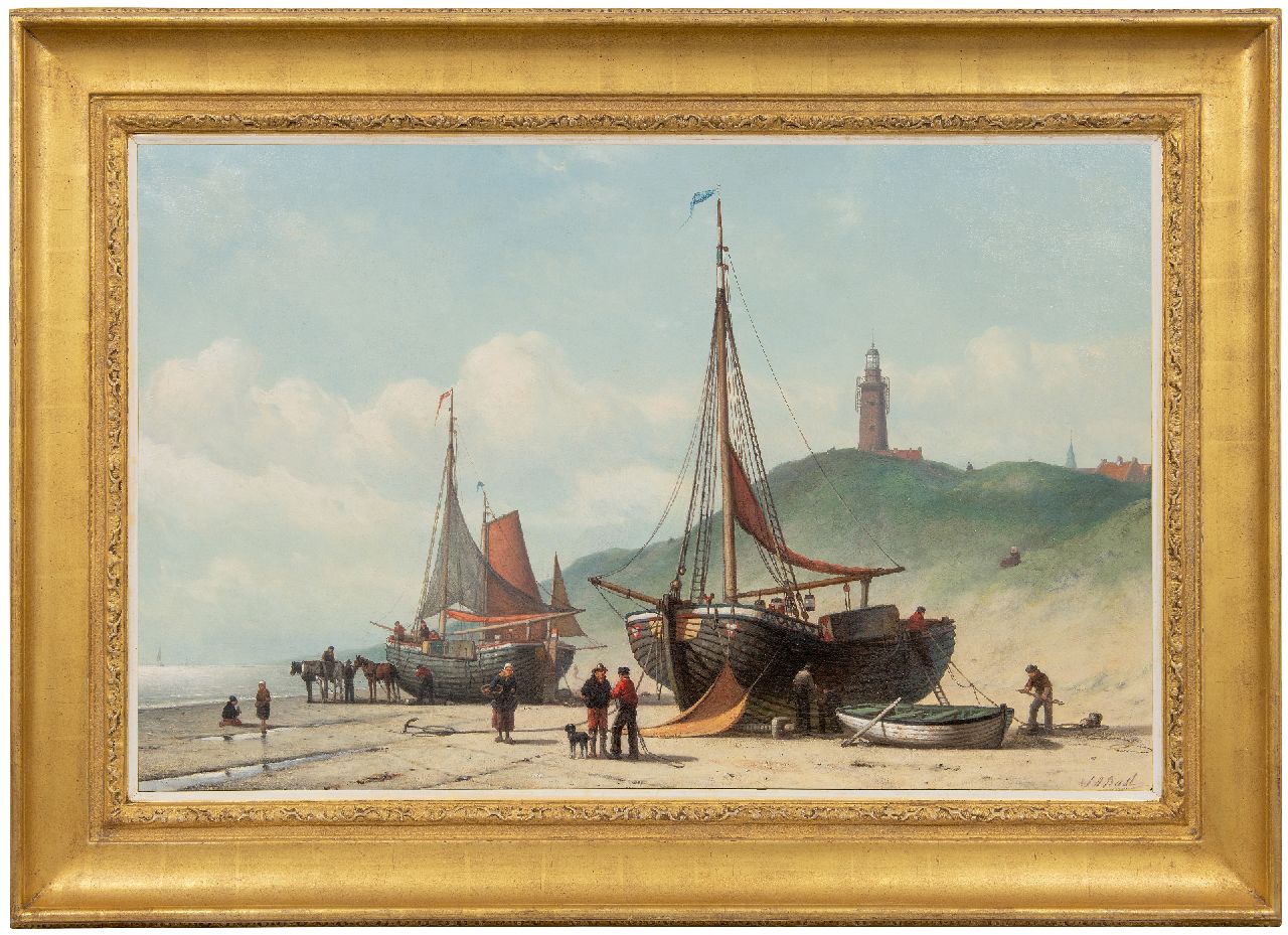 Rust J.A.  | Johan 'Adolph' Rust | Paintings offered for sale | Fishing boats on the beaach, oil on canvas 65.0 x 100.3 cm, signed l.r.