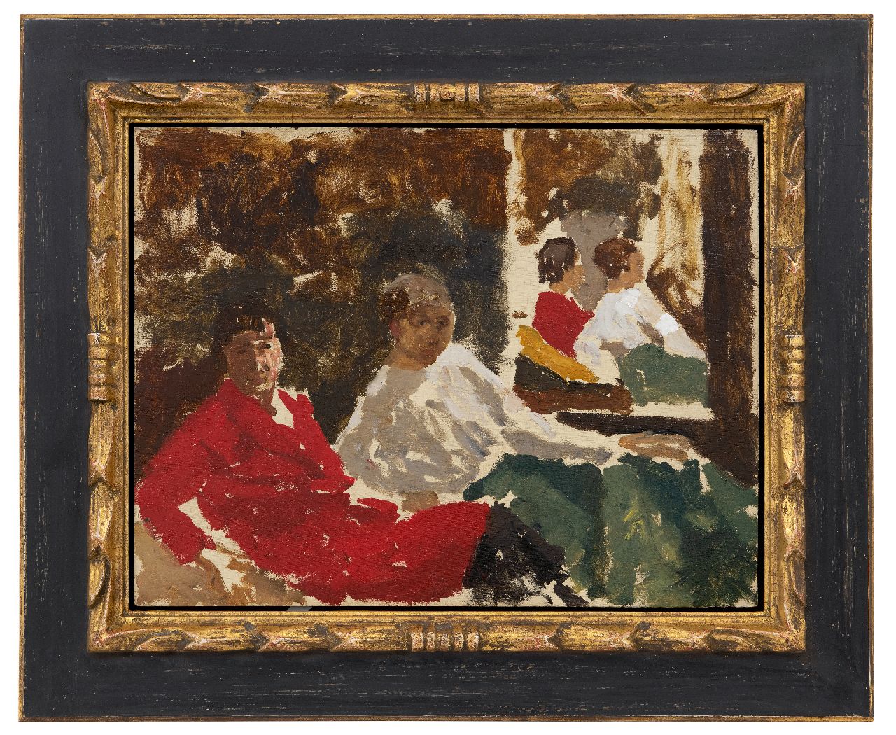 Breitner G.H.  | George Hendrik Breitner | Paintings offered for sale | Two women seated in front of a mirror, oil on panel 31.5 x 41.2 cm, signed u.l.