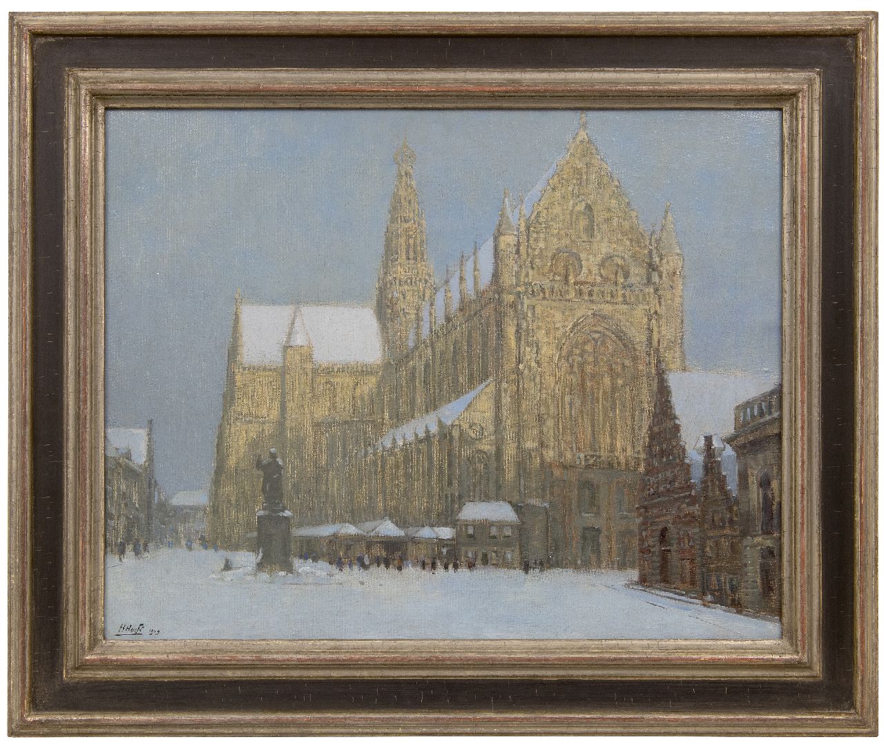 Heuff H.D.  | 'Herman' Davinus Heuff | Paintings offered for sale | The St. Bavokerk in Haarlem in winter, oil on canvas 49.3 x 63.2 cm, signed l.l. and dated 1919