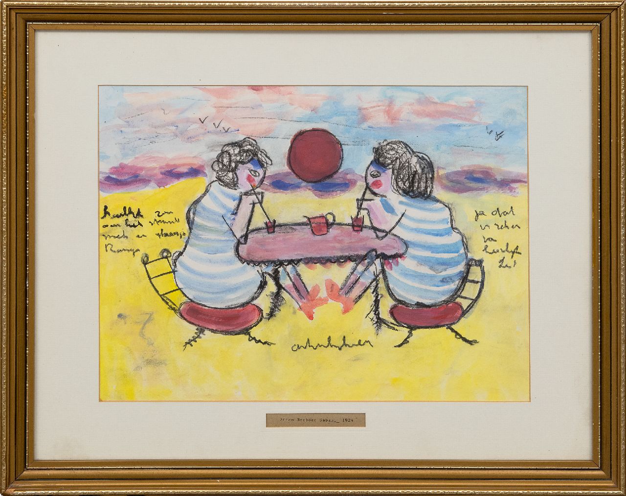 Heyboer A.  | Anton Heyboer | Watercolours and drawings offered for sale | Two women on the beach, crayon and watercolour on paper 29.0 x 38.5 cm, signed l.c.