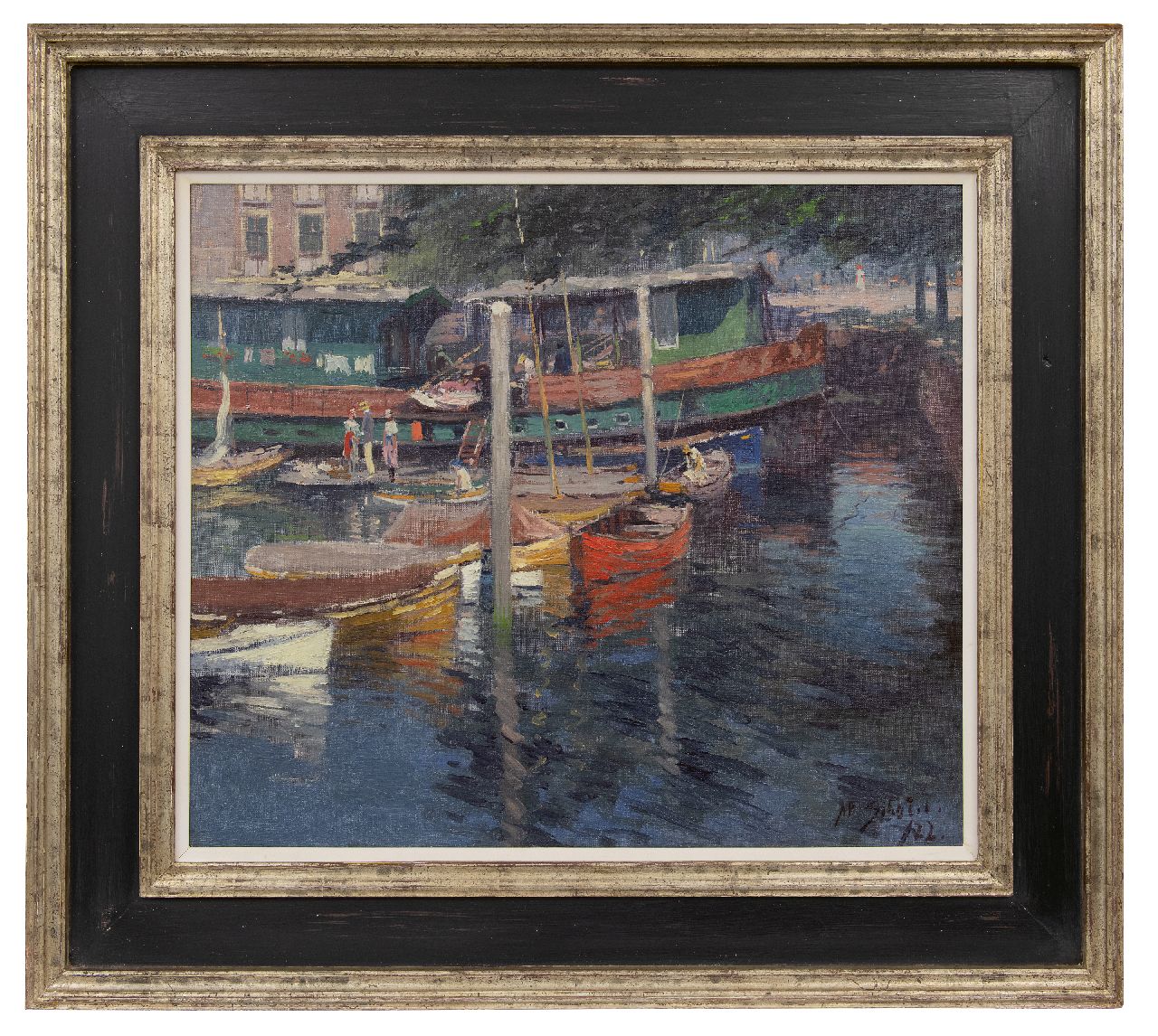 Schotel A.P.  | Anthonie Pieter Schotel | Paintings offered for sale | Sunny harbor, Dordrecht, oil on canvas 59.5 x 69.5 cm, signed l.r. and dated '22